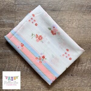 Vintage Twin‎ Flat Sheet pink floral stripe and floral Pequot